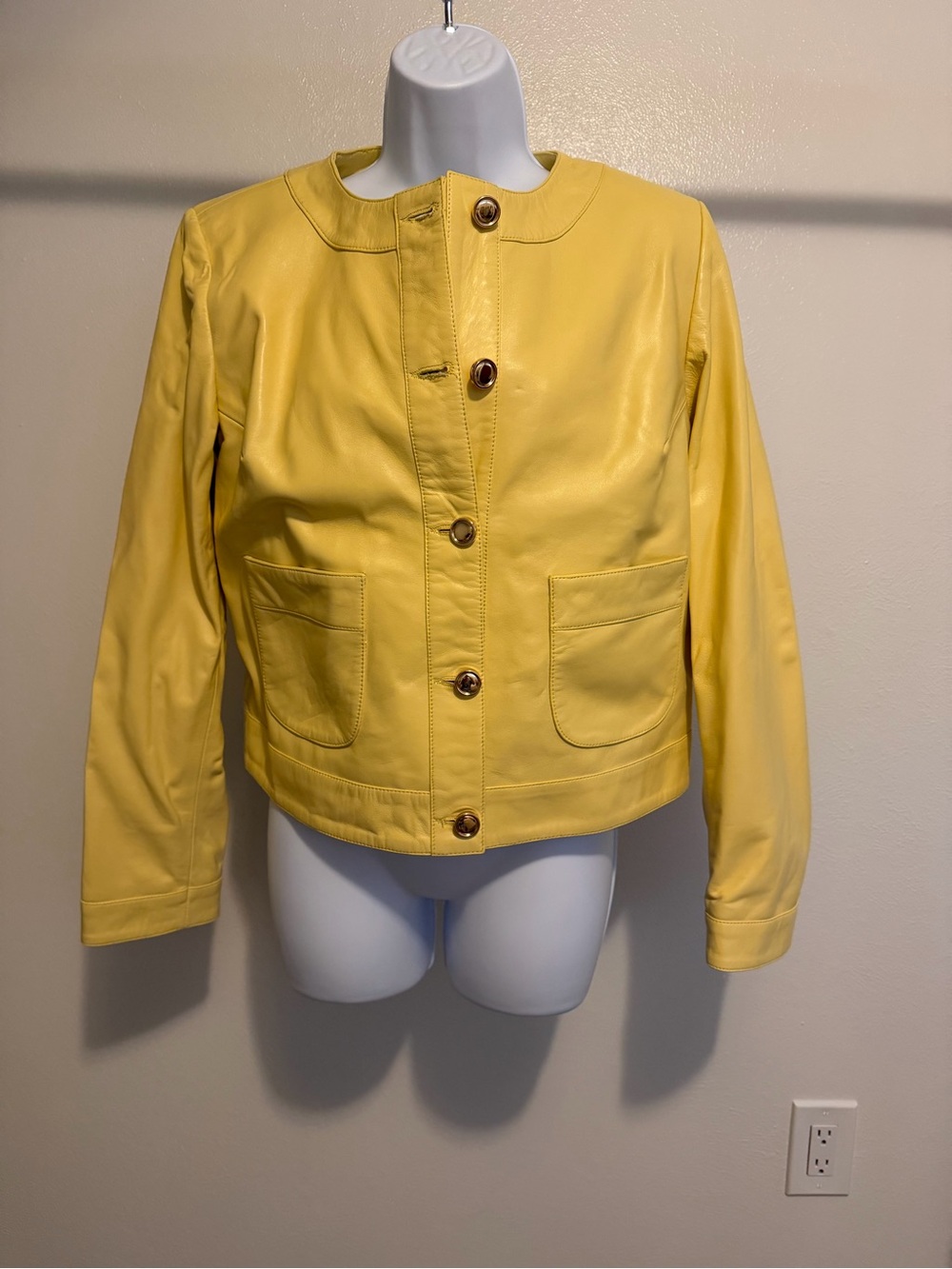 Women's Yellow Leather Button-Front Jacket